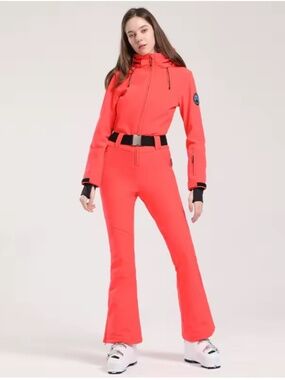 GSOU Snow Celeste Ski Suit with Removable Hood Neon Red Size Small